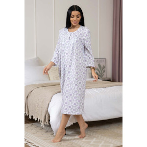 Сорочка женская 1782/3 футер с начесом (р-ры: 48-62) белый-сиреневый Сорочка женская 1782/3 футер с начесом (р-ры: 48-62) белый-сиреневый