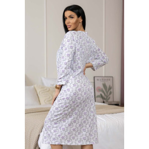 Сорочка женская 1782/3 футер с начесом (р-ры: 48-62) белый-сиреневый Сорочка женская 1782/3 футер с начесом (р-ры: 48-62) белый-сиреневый