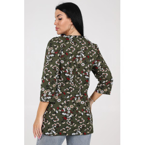 Туника-кофта женская ТК-2035 кулирка (последний размер) веточки на хаки 56 Туника-кофта женская ТК-2035 кулирка (последний размер) веточки на хаки 56