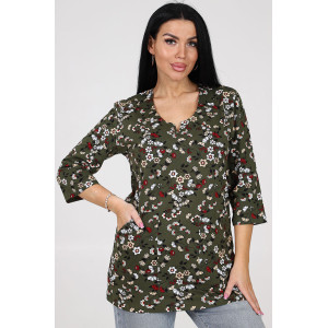 Туника-кофта женская ТК-2035 кулирка (последний размер) веточки на хаки 56 Туника-кофта женская ТК-2035 кулирка (последний размер) веточки на хаки 56