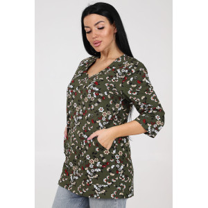 Туника-кофта женская ТК-2035 кулирка (последний размер) веточки на хаки 56 Туника-кофта женская ТК-2035 кулирка (последний размер) веточки на хаки 56