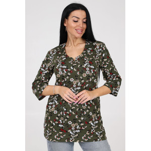 Туника-кофта женская ТК-2035 кулирка (последний размер) веточки на хаки 56 Туника-кофта женская ТК-2035 кулирка (последний размер) веточки на хаки 56