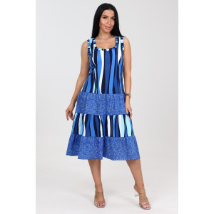 Сарафан женский "3 яруса" СК-761 кулирка (последний размер) полоса-волн.голуб. 52,58 Сарафан женский "3 яруса" СК-761 кулирка (последний размер) полоса-волн.голуб. 52,58