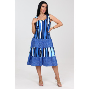 Сарафан женский "3 яруса" СК-761 кулирка (последний размер) полоса-волн.голуб. 52,58 Сарафан женский "3 яруса" СК-761 кулирка (последний размер) полоса-волн.голуб. 52,58