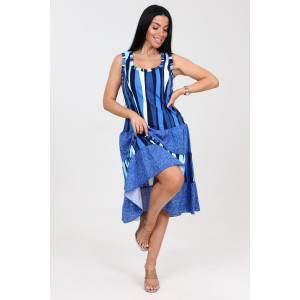 Сарафан женский "3 яруса" СК-761 кулирка (последний размер) полоса-волн.голуб. 52,58 Сарафан женский "3 яруса" СК-761 кулирка (последний размер) полоса-волн.голуб. 52,58