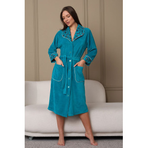 Халат женский 178 велюр (р-ры: 48-62) бирюзовый-белый-цветы Халат женский 178 велюр (р-ры: 48-62) бирюзовый-белый-цветы