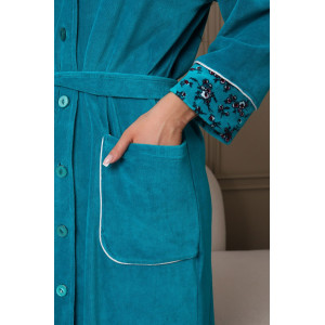 Халат женский 178 велюр (р-ры: 48-62) бирюзовый-белый-цветы Халат женский 178 велюр (р-ры: 48-62) бирюзовый-белый-цветы