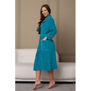 Халат женский 178 велюр (р-ры: 48-62) бирюзовый-белый-цветы Халат женский 178 велюр (р-ры: 48-62) бирюзовый-белый-цветы