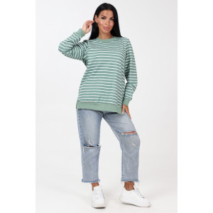 Джемпер женский "Полоса" ДФ-2304 футер (последний размер) оливка 48,56