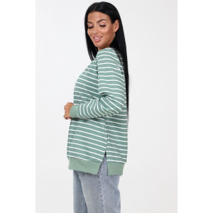 Джемпер женский "Полоса" ДФ-2304 футер (последний размер) оливка 48,56