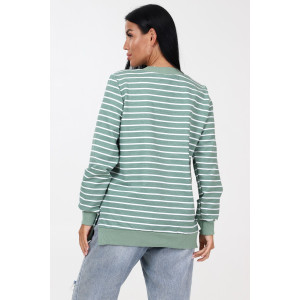 Джемпер женский "Полоса" ДФ-2304 футер (последний размер) оливка 48,56