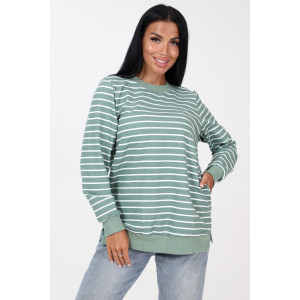 Джемпер женский "Полоса" ДФ-2304 футер (последний размер) оливка 48,56