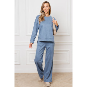 Костюм двойка женский №43043 эко-замша (р-ры: 44-54) синий Костюм двойка женский №43043 эко-замша (р-ры: 44-54) синий