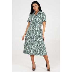 Платье женское "Бабушка" ПлК-241 кулирка (последний размер) белые цветочки на оливковом 56