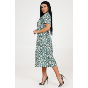 Платье женское "Бабушка" ПлК-241 кулирка (последний размер) белые цветочки на оливковом 56