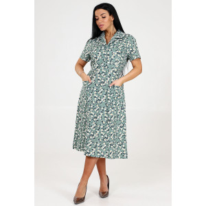 Платье женское "Бабушка" ПлК-241 кулирка (последний размер) белые цветочки на оливковом 56