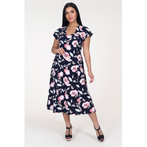 Платье женское "Рамка" ПлК-623 кулирка (последний размер) крупные пионы 50,54,56,60,62