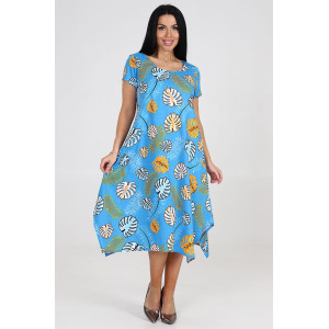 Платье женское "Волна" ПлК-458 кулирка (последний размер) оранж на голубом 48 Платье женское "Волна" ПлК-458 кулирка (последний размер) оранж на голубом 48