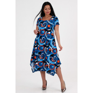 Платье женское "Волна" ПлК-458 кулирка (последний размер) красные круги на синем 52