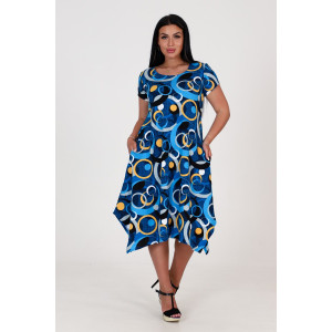 Платье женское "Волна" ПлК-458 кулирка (последний размер) желтые круги на синем 48,54 Платье женское "Волна" ПлК-458 кулирка (последний размер) желтые круги на синем 48,54