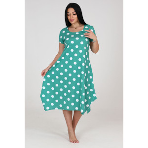 Платье женское "Волна" ПлК-458 кулирка (последний размер) белый горох на зеленом 58