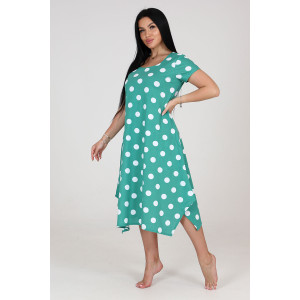 Платье женское "Волна" ПлК-458 кулирка (последний размер) белый горох на зеленом 58