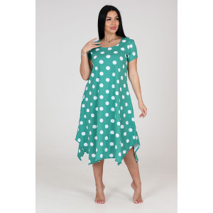 Платье женское "Волна" ПлК-458 кулирка (последний размер) белый горох на зеленом 58