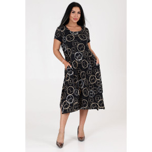 Платье женское "Волна" ПлК-458 кулирка (последний размер) бежевые круги на черном 52,58