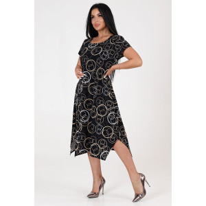 Платье женское "Волна" ПлК-458 кулирка (последний размер) бежевые круги на черном 52,58