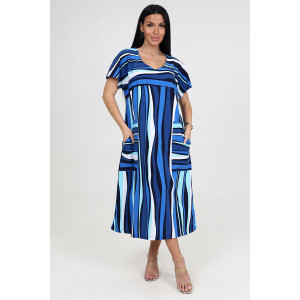 Платье женское "Ассоль-2" ПлК-1509 кулирка (последний размер) полоса волна голубая 48