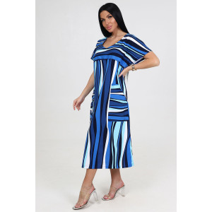 Платье женское "Ассоль-2" ПлК-1509 кулирка (последний размер) полоса волна голубая 48