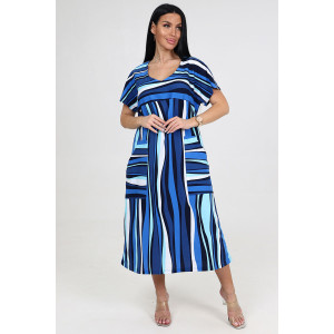 Платье женское "Ассоль-2" ПлК-1509 кулирка (последний размер) полоса волна голубая 48