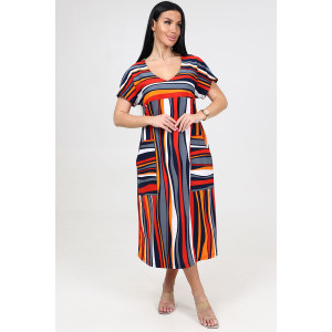Платье женское "Ассоль-2" ПлК-1509 кулирка (последний размер) полоса волна красная 48