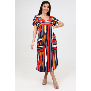 Платье женское "Ассоль-2" ПлК-1509 кулирка (последний размер) полоса волна красная 48