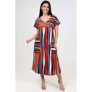 Платье женское "Ассоль-2" ПлК-1509 кулирка (последний размер) полоса волна красная 48