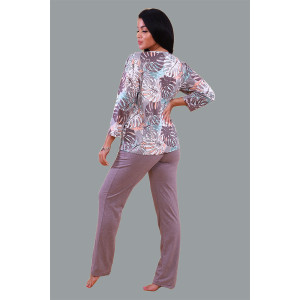 Костюм двойка женский С/15005 "Папоротник" хлопок с полиэстером (последний размер) бежевый 44,52