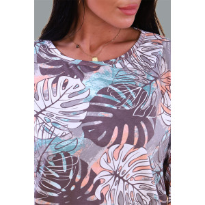 Костюм двойка женский С/15005 "Папоротник" хлопок с полиэстером (последний размер) бежевый 44,52