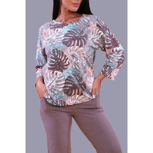 Костюм двойка женский С/15005 "Папоротник" хлопок с полиэстером (последний размер) бежевый 44,52