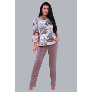 Костюм двойка женский С/15005 "Папоротник" хлопок с полиэстером (последний размер) бежевый 44,52