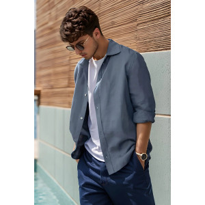 Рубашка мужская "Лён" М-2РМ лён (р-ры: 48-54) графит