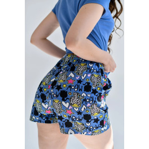 Пижама женская "Мяу" 2126-Р/К (шорты) кулирка+рибана (последний размер) голубой 50