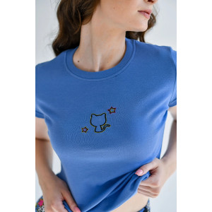 Пижама женская "Мяу" 2126-Р/К (шорты) кулирка+рибана (последний размер) голубой 50