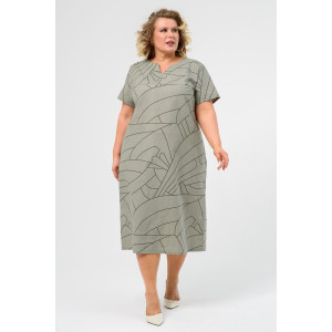 Платье женское 1929-П/л "Вологда" полулён (последний размер) хаки 50