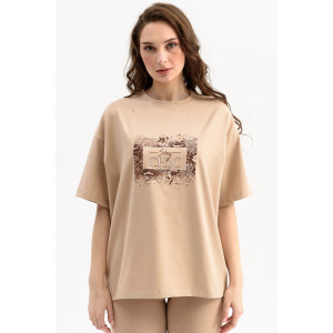 Футболка женская 2212-К "Оверсайз. Шик" трикотаж (последний размер) бежевый 50