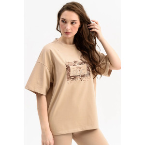 Футболка женская 2212-К "Оверсайз. Шик" трикотаж (последний размер) бежевый 50