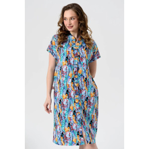 Халат женский 2295-К "Калейдоскоп" трикотаж (последний размер) голубой 50,56,58