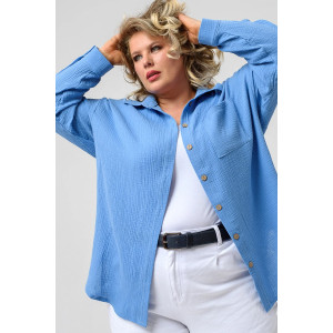 Рубашка женская "Муслин" 2315-Мус муслин (последний размер) васильковый 46,52,54