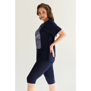 Костюм двойка женский 2070-Ви "Сад" вискоза (последний размер) синий 52,56,66