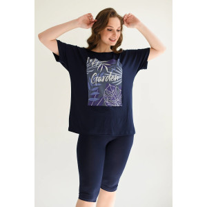 Костюм двойка женский 2070-Ви "Сад" вискоза (последний размер) синий 52,56,66