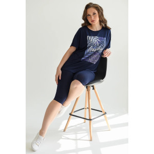 Костюм двойка женский 2070-Ви "Сад" вискоза (последний размер) синий 52,56,66